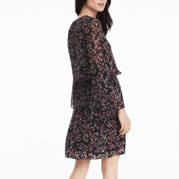 WHBM Flowy Print Long Sleeve Dress Black - Picture 11 of 16